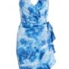 Blue Satin Marble Print Wrap Mini Dress -Princess Style Shop 00100037206 ZM
