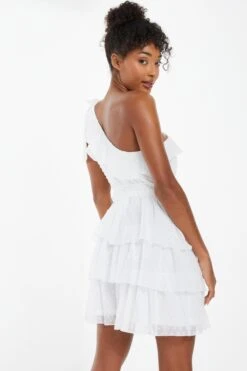 Cream Chiffon Dobby One Shoulder Mini Dress -Princess Style Shop 00100037210 XB