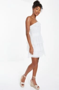 Cream Chiffon Dobby One Shoulder Mini Dress -Princess Style Shop 00100037210 XS