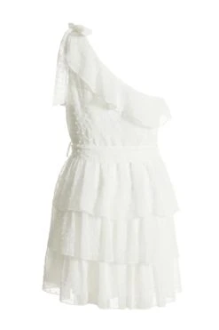 Cream Chiffon Dobby One Shoulder Mini Dress -Princess Style Shop 00100037210 ZB
