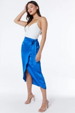 Royal Blue Satin Wrap Midi Skirt -Princess Style Shop 00100037212 XS
