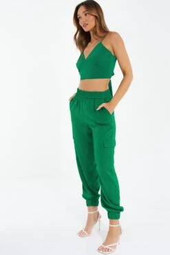Green Satin Tie Back Crop Top -Princess Style Shop 00100037213 XS