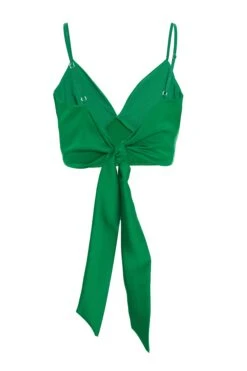 Green Satin Tie Back Crop Top -Princess Style Shop 00100037213 ZB