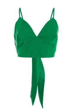 Green Satin Tie Back Crop Top