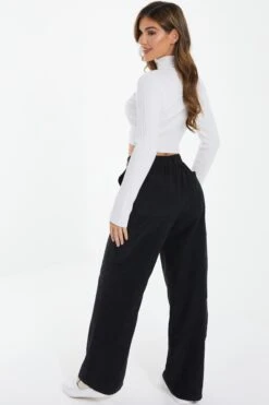 Black Cargo Palazzo Trousers -Princess Style Shop 00100037220 XB
