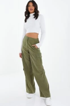 Khaki Cargo Palazzo Trousers -Princess Style Shop 00100037222 XM