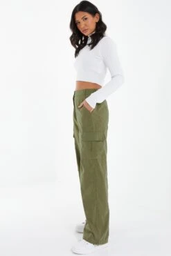 Khaki Cargo Palazzo Trousers -Princess Style Shop 00100037222 XS