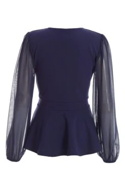 Navy Chiffon Buckle Peplum Top -Princess Style Shop 00100037223 ZB