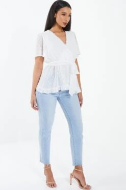 Cream Chiffon Lace Peplum Top -Princess Style Shop 00100037228 XS