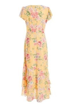 Yellow Chiffon Floral Frill Maxi Dress -Princess Style Shop 00100037310 ZB