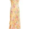 Yellow Chiffon Floral Frill Maxi Dress