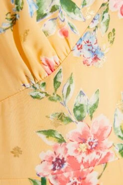 Yellow Chiffon Floral Frill Maxi Dress -Princess Style Shop 00100037310 ZS