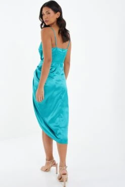 Aqua Wrap Ruched Midi Dress -Princess Style Shop 00100037312 XB