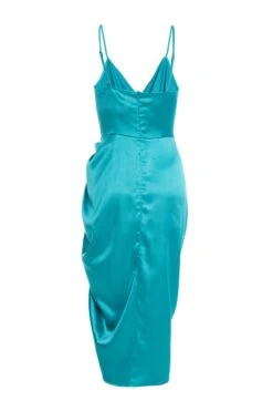 Aqua Wrap Ruched Midi Dress -Princess Style Shop 00100037312 ZB