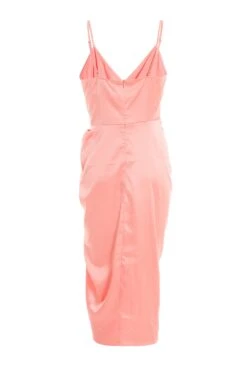 Coral Wrap Ruched Midi Dress -Princess Style Shop 00100037313 ZB