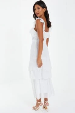 White Chiffon Dobby Tiered Maxi Dress -Princess Style Shop 00100037314 XB
