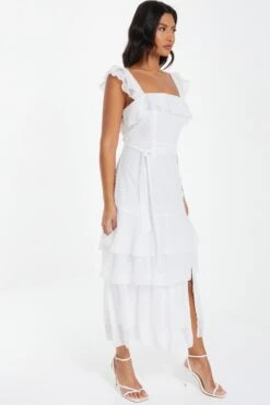 White Chiffon Dobby Tiered Maxi Dress -Princess Style Shop 00100037314 XS