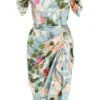 Blue Satin Floral Ruched Midi Dress -Princess Style Shop 00100037316 ZM