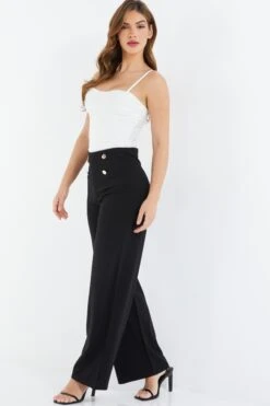 Black Button Palazzo Trousers -Princess Style Shop 00100037329 XS