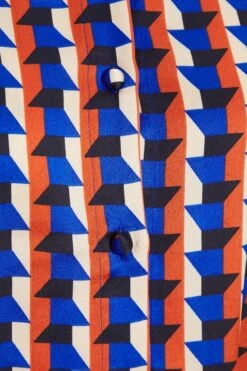 Blue Satin Geometric Mini Shirt Dress 13 Blue Satin Geometric Mini Shirt Dress -Princess Style Shop 00100037330 ZS