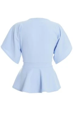 Light Blue Buckle Peplum Top -Princess Style Shop 00100037343 ZB