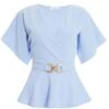 Light Blue Buckle Peplum Top -Princess Style Shop 00100037343 ZM