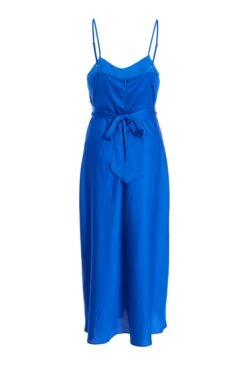 Royal Blue Satin Ruched Midi Dress -Princess Style Shop 00100037344 ZB