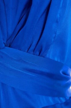 Royal Blue Satin Ruched Midi Dress -Princess Style Shop 00100037344 ZS