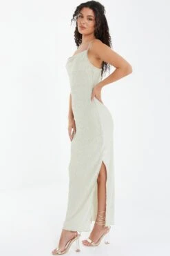 Champagne Plisse Split Maxi Dress -Princess Style Shop 00100037348 XS