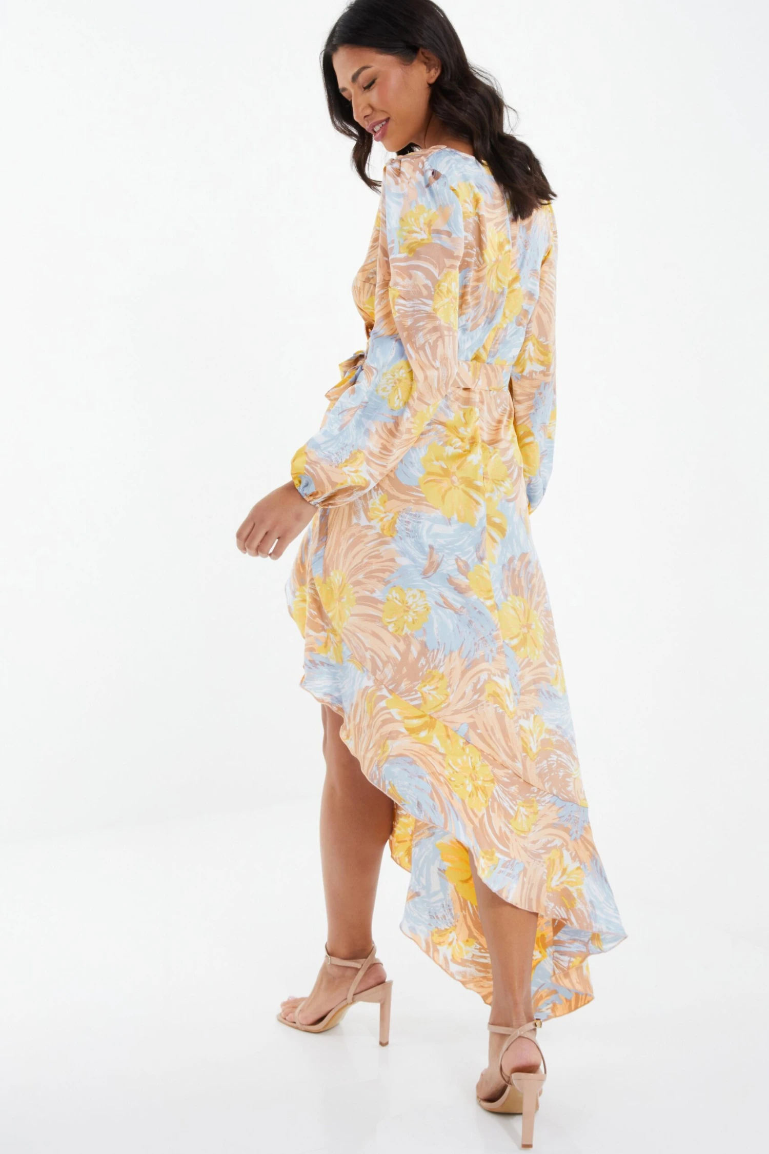 Multicoloured Satin Floral Asymmetric Midi Dress 5 Multicoloured Satin Floral Asymmetric Midi Dress - Image 3