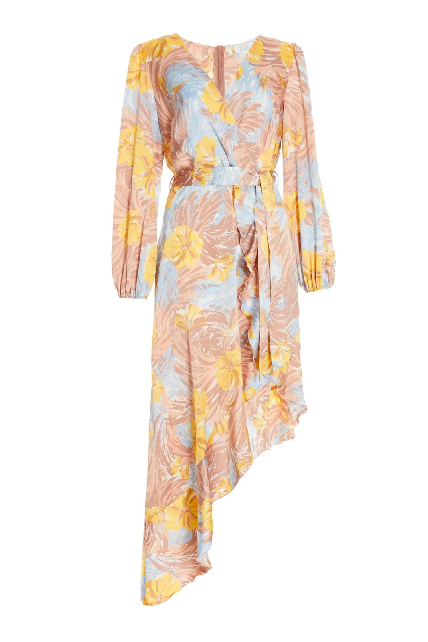 Multicoloured Satin Floral Asymmetric Midi Dress 3 Multicoloured Satin Floral Asymmetric Midi Dress