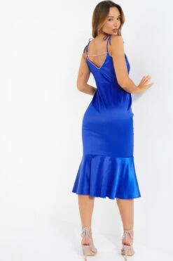 Royal Blue Satin Fishtail Midi Dress -Princess Style Shop 00100037352 XB