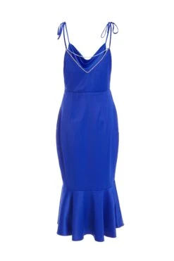 Royal Blue Satin Fishtail Midi Dress -Princess Style Shop 00100037352 ZB
