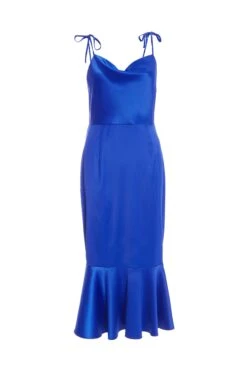 Royal Blue Satin Fishtail Midi Dress