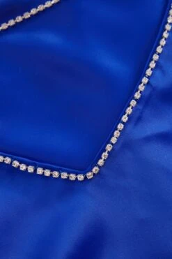 Royal Blue Satin Fishtail Midi Dress -Princess Style Shop 00100037352 ZS