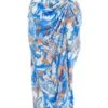 Blue Satin Aztec Print Ruched Midi Skirt -Princess Style Shop 00100037357 ZM