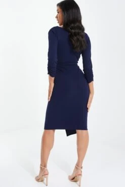 Navy Wrap Tie Midi Dress -Princess Style Shop 00100037362 XB