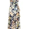 Navy Floral Satin Frill Wrap Midi Dress -Princess Style Shop 00100037367 ZM