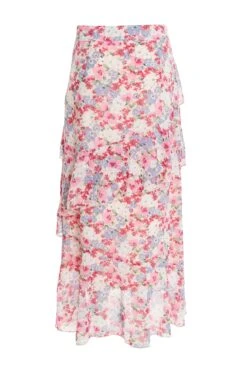 Multicoloured Chiffon Floral Frill Midi Skirt -Princess Style Shop 00100037369 ZB