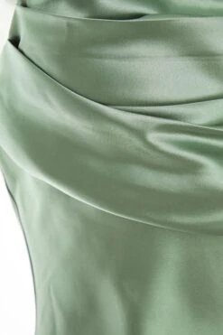 Sage Satin Ruched Split Midi Dress -Princess Style Shop 00100037374 ZS