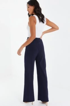 Navy Buckle Palazzo Trousers -Princess Style Shop 00100037377 XB