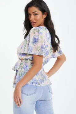 Pink Floral Chiffon Peplum Top -Princess Style Shop 00100037382 XB