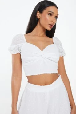 White Chiffon Dobby Crop Top -Princess Style Shop 00100037391 XM