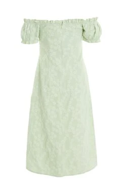 Sage Green Jacquard Bardot Midi Dress -Princess Style Shop 00100037420 ZB