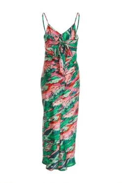 Green Satin Marble Print Tie Back Midi Dress -Princess Style Shop 00100037433 ZB