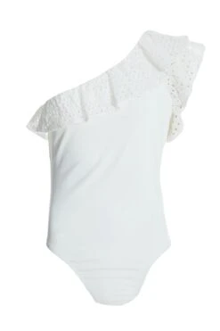 Cream One Shoulder Crochet Bodysuit