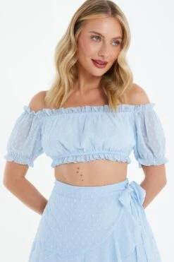 Blue Bardot Crop Top -Princess Style Shop 00100037439 XM