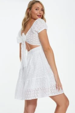 Cream Broderie Tie Back Mini Dress -Princess Style Shop 00100037440 XB