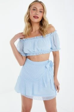 Blue Chiffon Dobby Frill Mini Skirt -Princess Style Shop 00100037441 XM