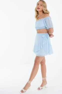 Blue Chiffon Dobby Frill Mini Skirt -Princess Style Shop 00100037441 XS